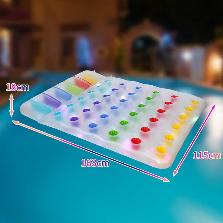 Solar Powered LED Inflatable Pool Air Mattress with Built-in Pillow